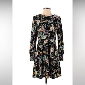 Ann Taylor LOFT size 12 black long-sleeve dress with floral and paisley print.